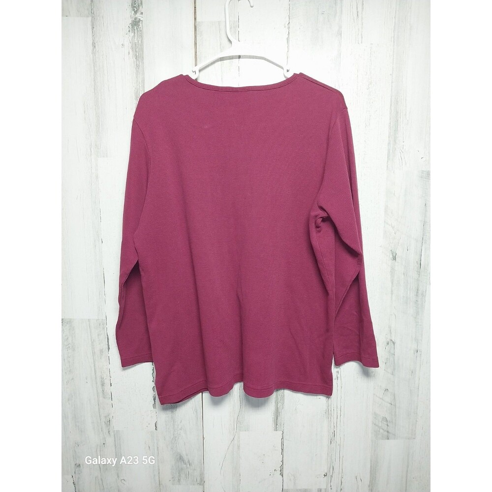 Pooh Womens Maroon T Shirt Henley Embroidered Tiger V Neck Long Sleeve 14W/16W - Picture 5 of 5